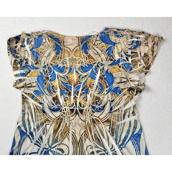 Live and Let Live Boho Beaded V-Neck Scroll Print Dress Women's Size L - Picture 7 of 10